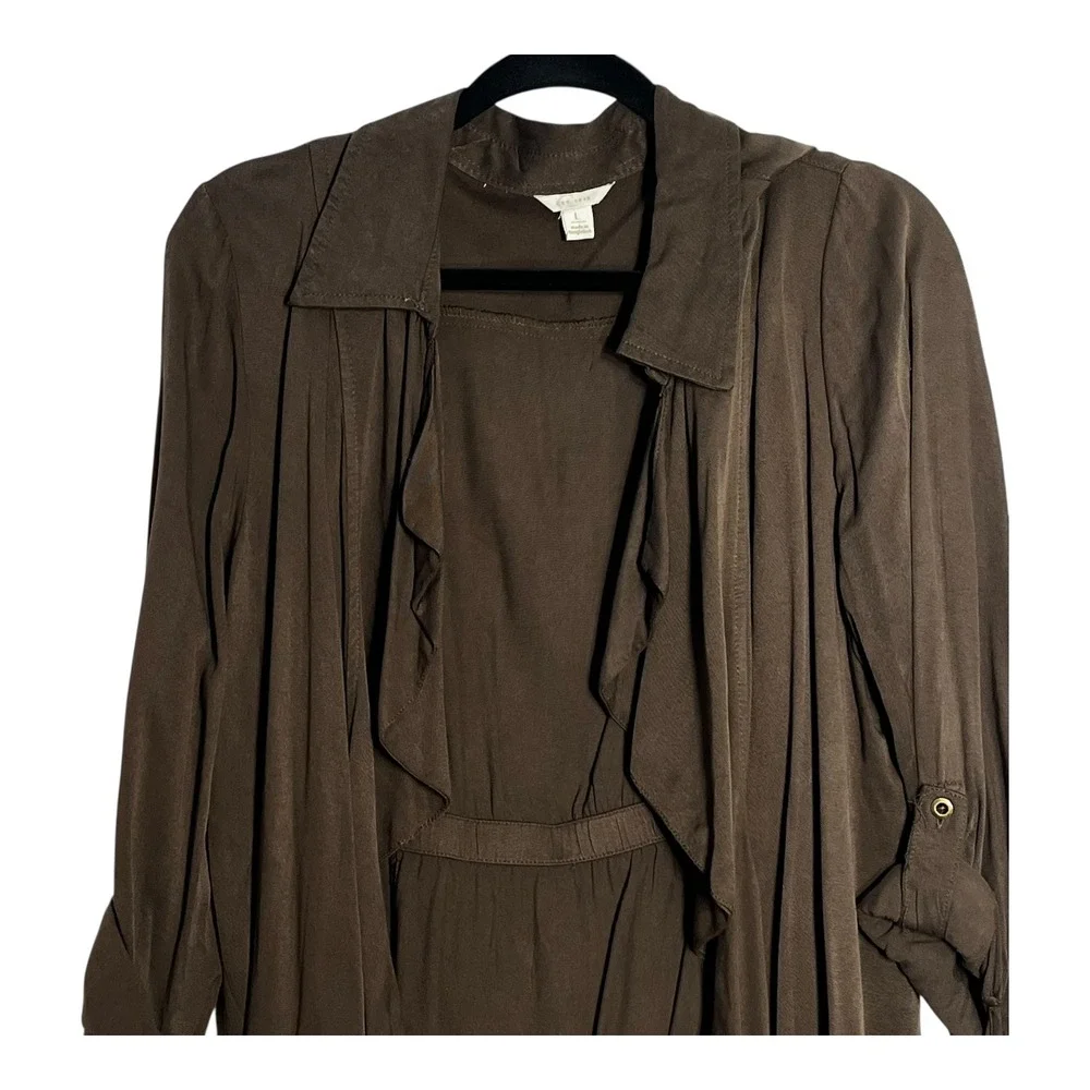 C. Est. 1946 Womens‎ Brown Draped Open Front Roll Tab Sleeve Cardigan Jacket L
